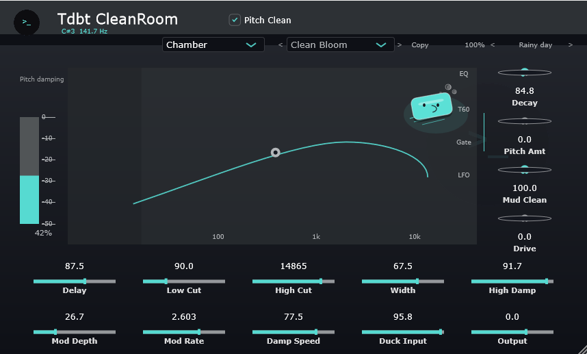 Tdbt CleanRoom algorithmic reverb plugin interface